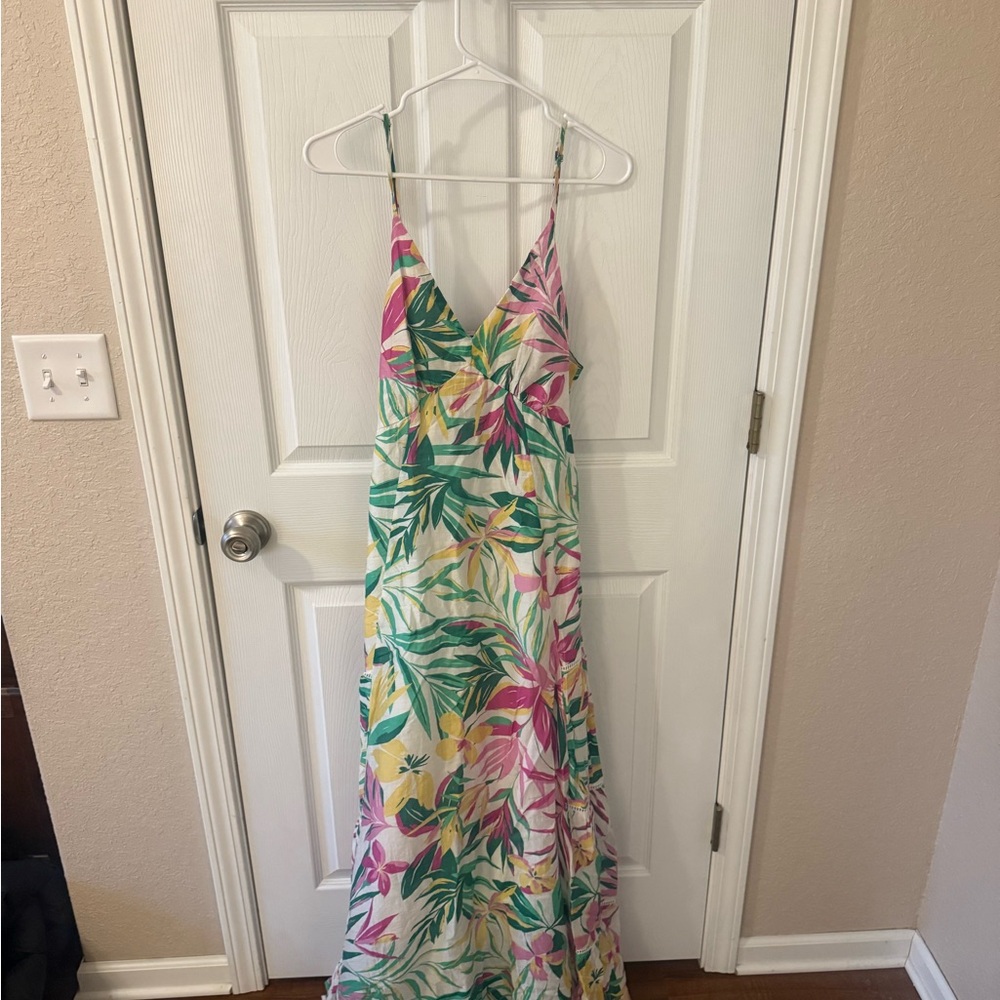 Fate Leaf Print Maxi Dress in Pink and Green